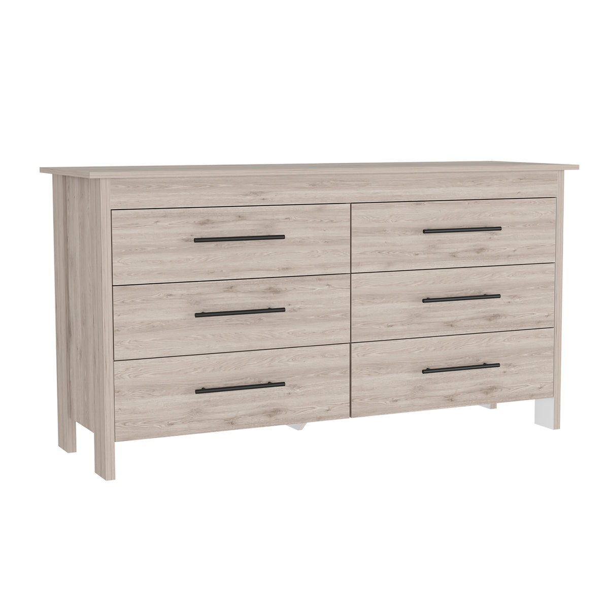 6 Drawer Double Dresser Wezz, Four Legs, Superior Top - Light Gray