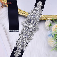 Rhinestones Wedding Belt w/ Crystal Applique for Waistband Bridal Sash