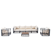 Modern 7-Piece Metal Patio Sectional Sofa Set, All-Weather Garden Set