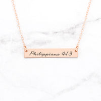 Philippians 4:13 Necklace - Gold Bar Necklace