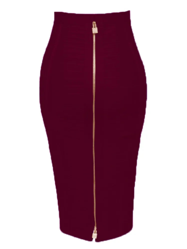 Solid Zipper Bandage Pencil Skirt (Multiple Colors)