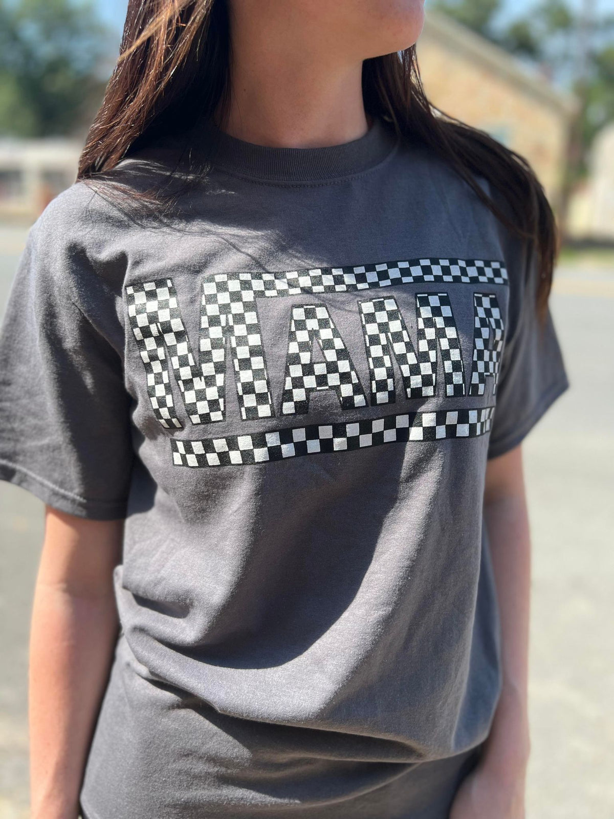 Checkered Mama Grey Tee