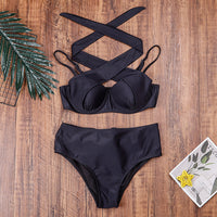 X Cross Top & High Waist Two Pieces Swimsuit