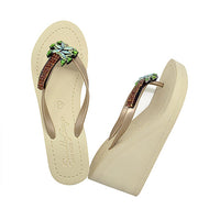 Palm Tree - Green Rhinestone Embellished Women's High Wedge Flip Flops Sandal