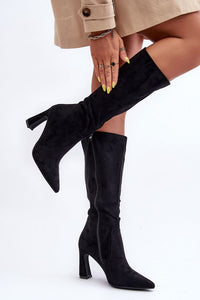 90's Square Heel Knee High Suede Boots