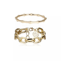 2/Pcs Set Gold Chain Link & Bamboo Bracelet Bangle