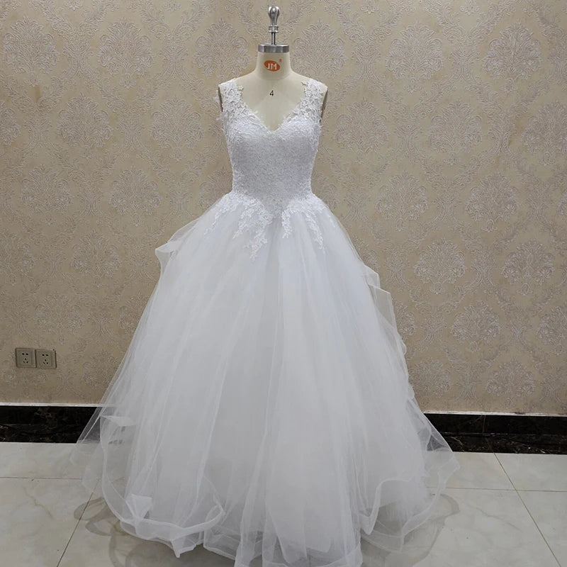 V-Neck Princess Wedding Dress With Tiered Tulle Skirt