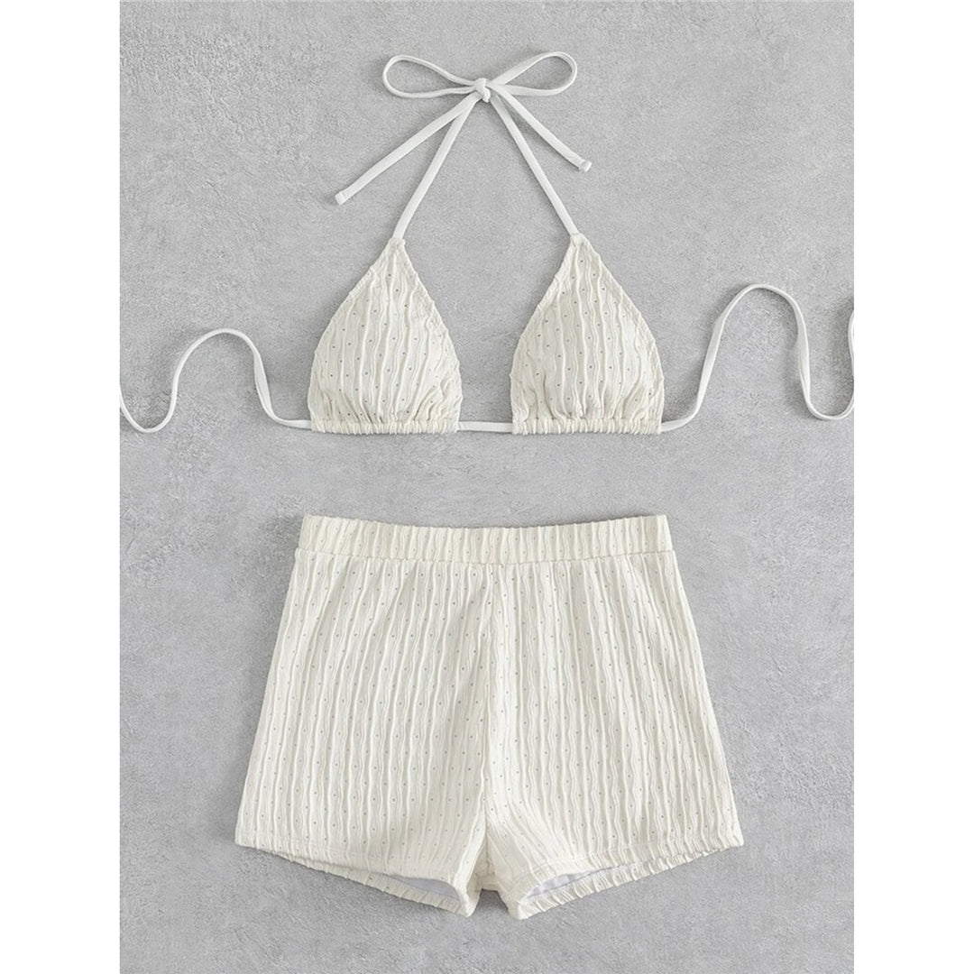 The Wave Set - Wrinkled String Halter & High Waist Shorts Swimwear