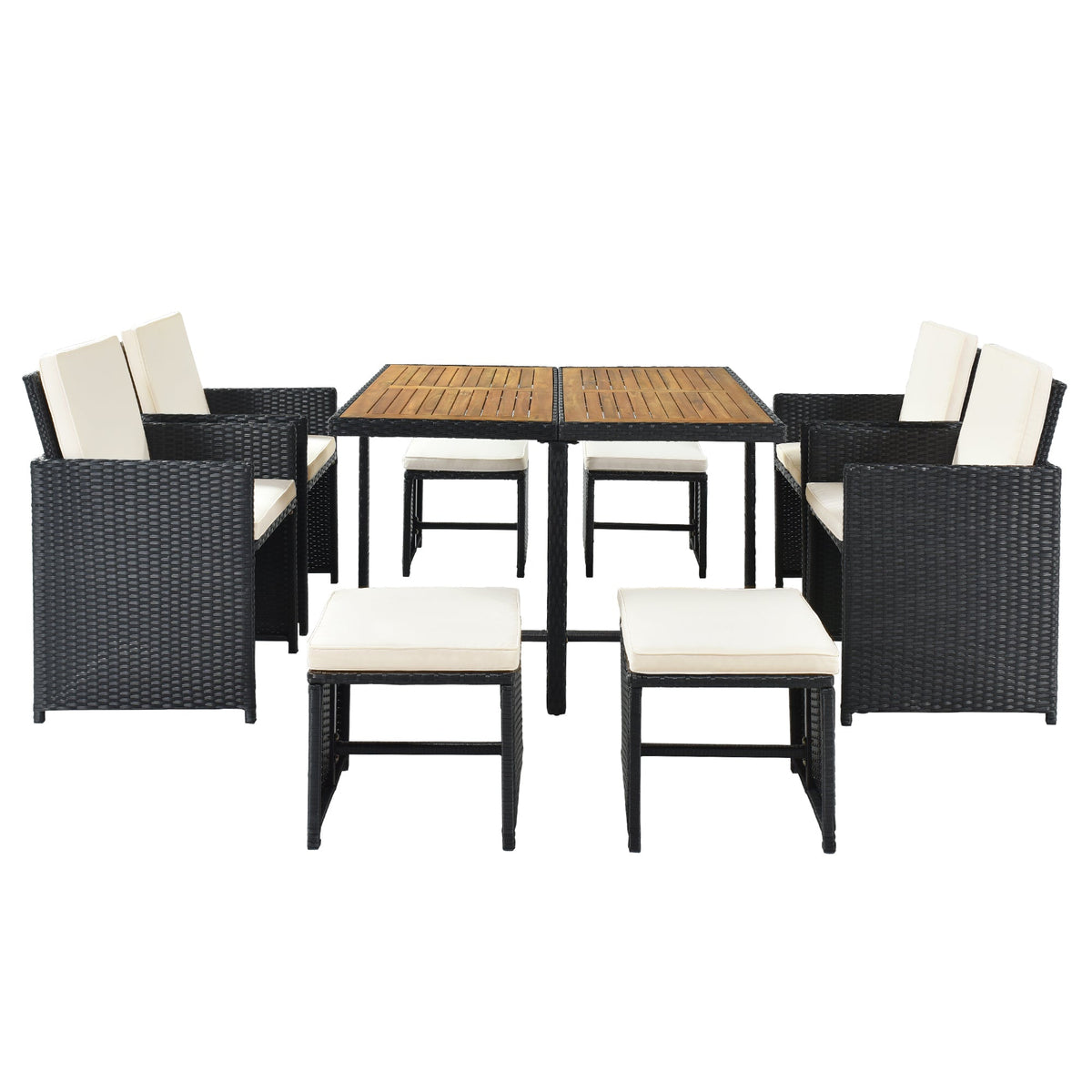 All-Weather PE Wicker Dining Table Set With Wood Tabletop for 8 (9-Piece Set)