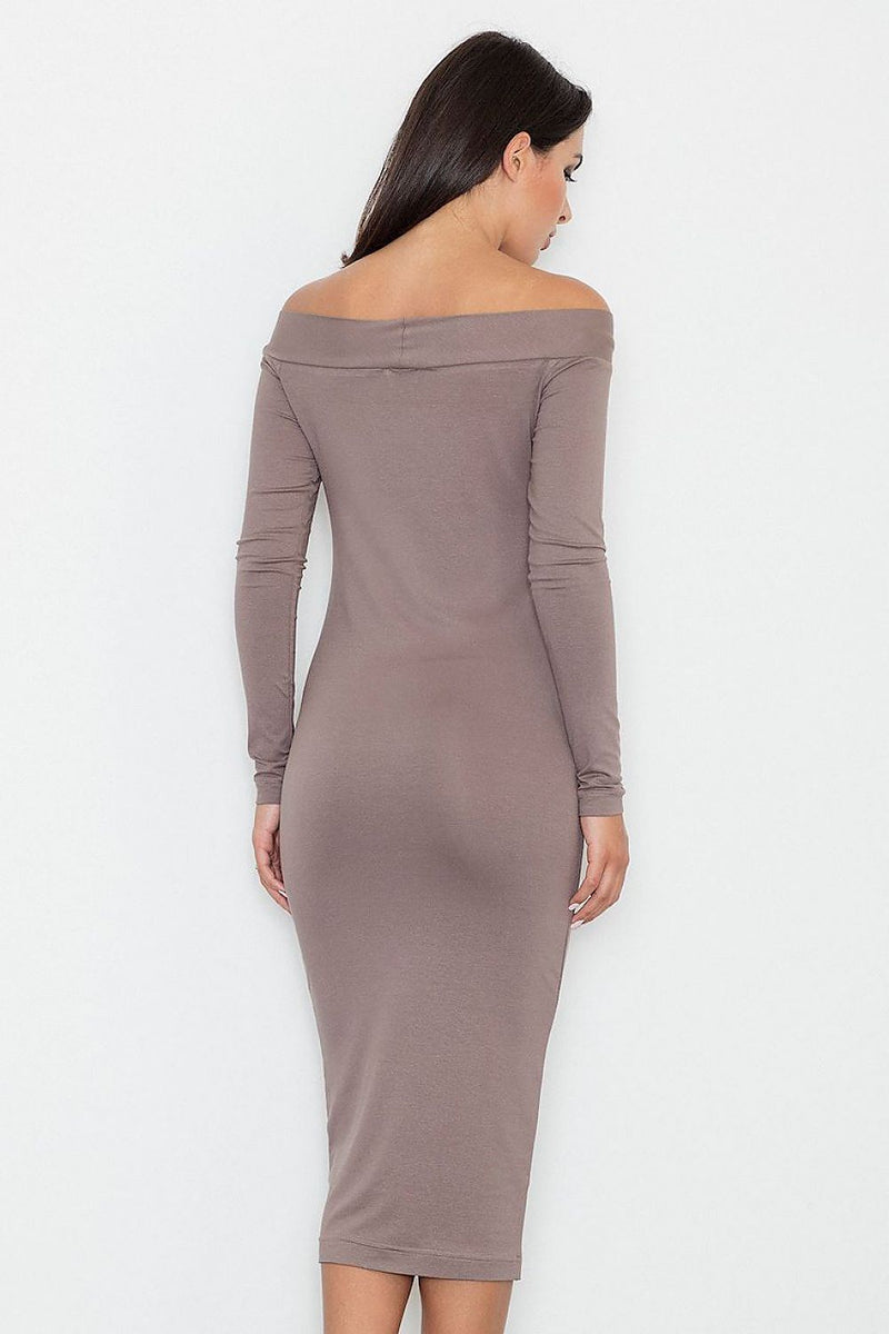 Eve - Long Sleeve Off Shoulder Calf Length Dress