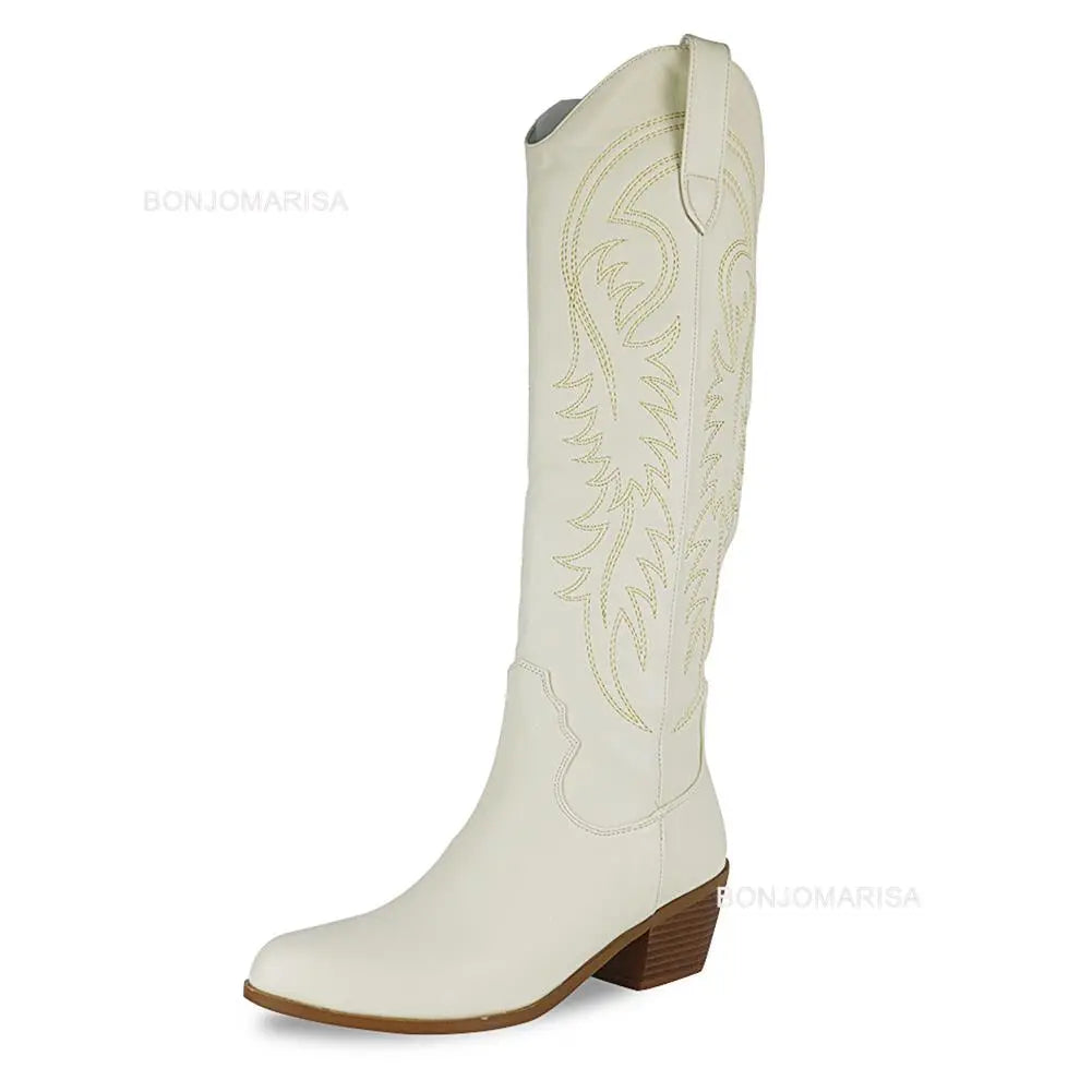 Embroidered Western Knee High Cowboy Boots (Multiple Color Options)