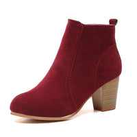 Square Heel Leather Ankle Boots