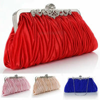 Crystal Evening Clutch w/ Chain & Ruffle (Multiple Colors)