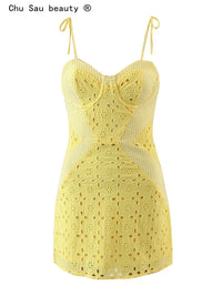 Sunshine Yellow Embroidery Mini Dress