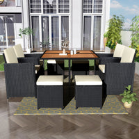 All-Weather PE Wicker Dining Table Set With Wood Tabletop for 8 (9-Piece Set)