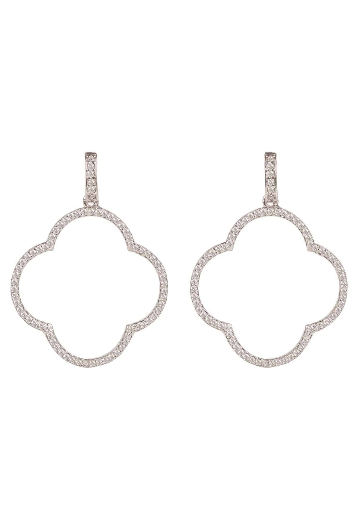 Open Clover Large Drop Earrings White Cz Silver