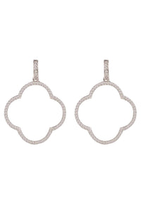 Open Clover Large Drop Earrings White Cz Silver