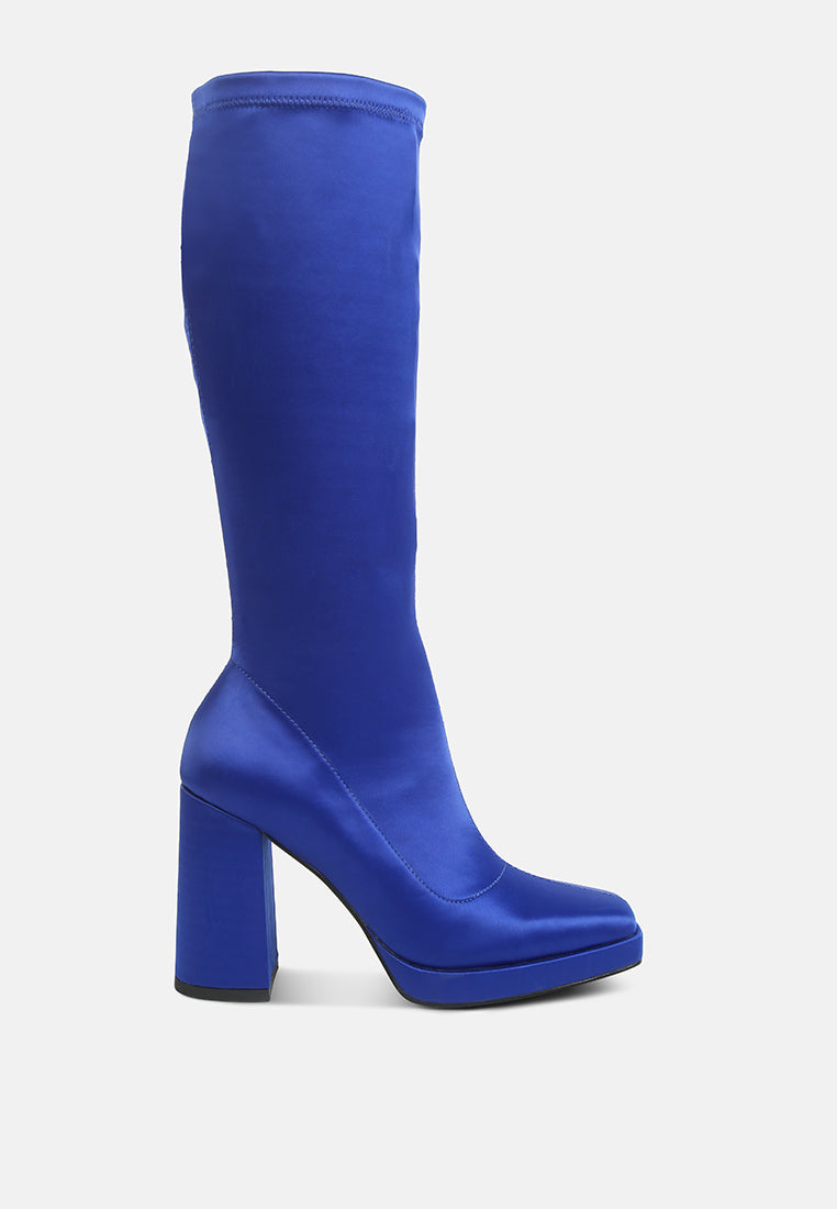 Presto - Satin Mid-Calf Stretch Boot in Pink, Blue, & Black