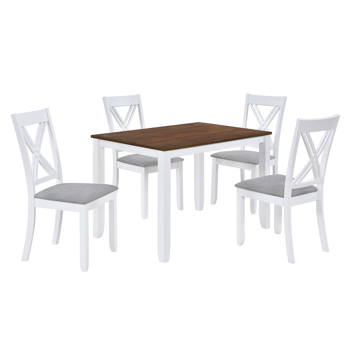 Rustic Minimalist Wood 5-Piece Dining Table Set w/ 4 X-Back Chairs - White