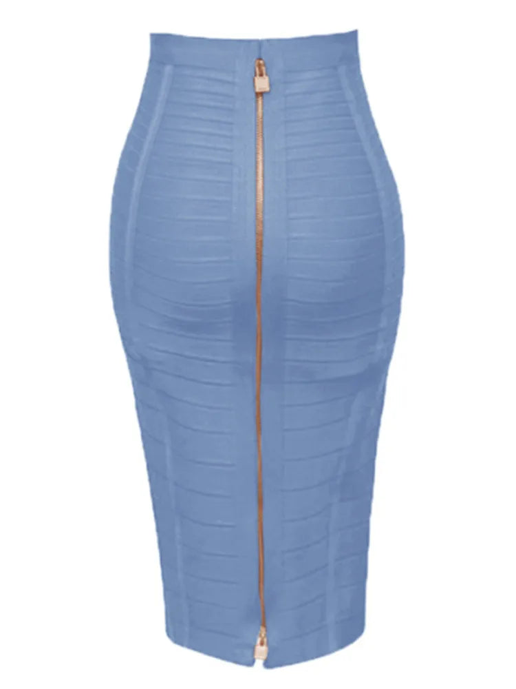 Solid Zipper Bandage Pencil Skirt (Multiple Colors)