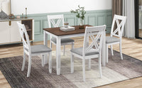 Rustic Minimalist Wood 5-Piece Dining Table Set w/ 4 X-Back Chairs - White