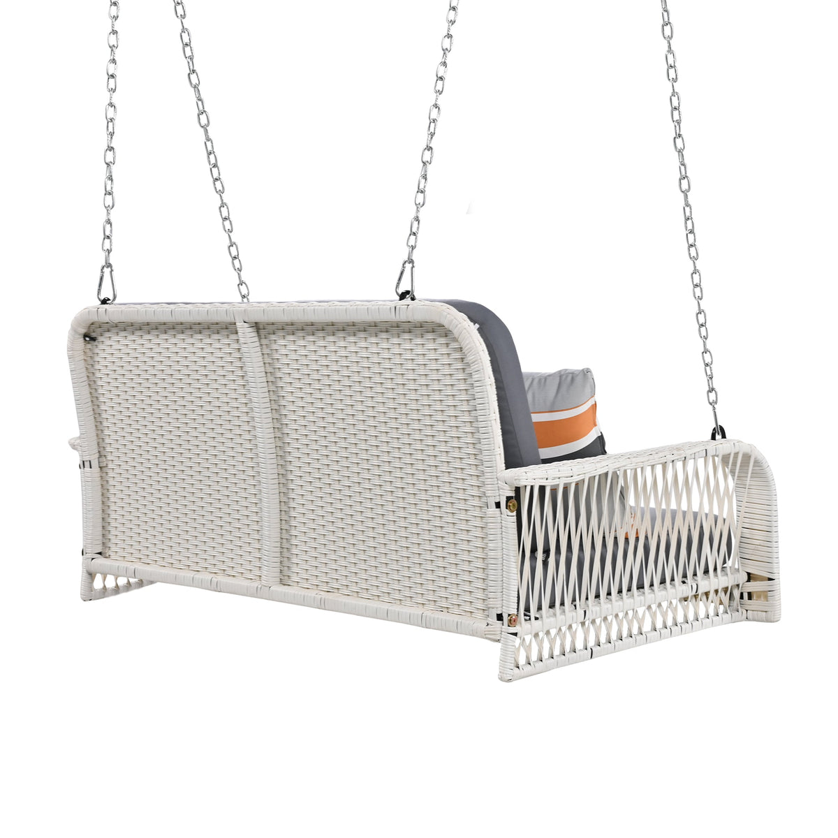 2-Seater Hanging Bench With Chains - PE Wicker Porch Swing