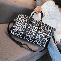 Leopard Printing PU Leather Big Weekend Duffle Bag (Black, Brown)