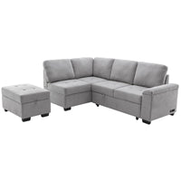 Sleeper Sofa, L-Shape w/ Storage Ottoman & Hidden Arm Storage & USB ports