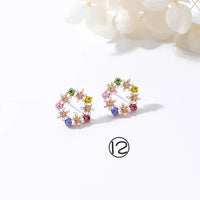 Fresh Cute Hook Drop Oil Flower Stud Crystal Earring