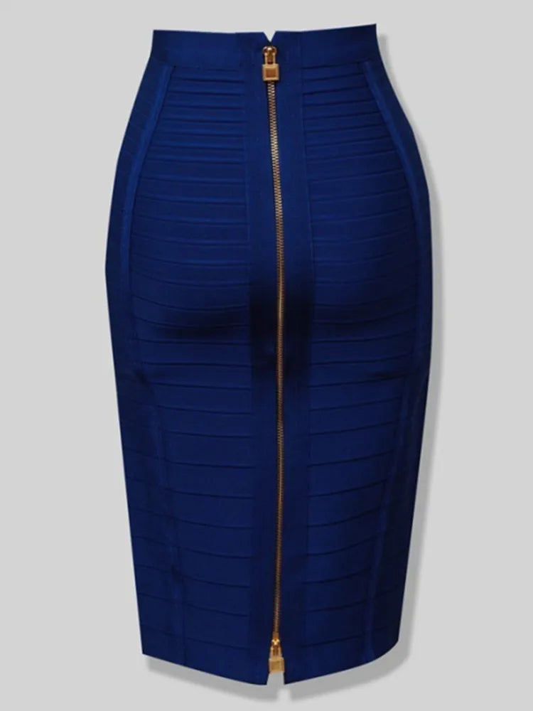 Solid Zipper Bandage Pencil Skirt (Multiple Colors)