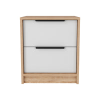 Nightstand Cervants, Two Drawers, Metal Handle - White / Pine