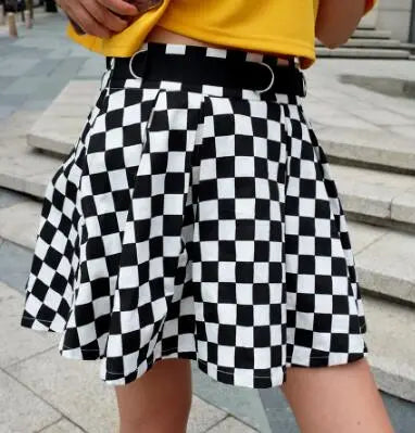 Pleated Checker board Harajuku High Waisted Skirt