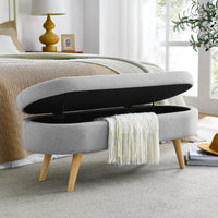 Ottoman Oval Storage Bench, Wood Legs, Grey(43.5"x16"x16")