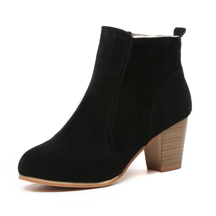 Square Heel Leather Ankle Boots