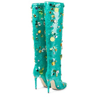 Sequin Rhinestone Knee-High Boots