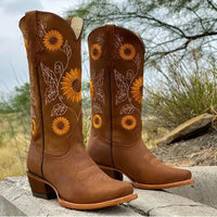 Stunning Embroidered Sunflower Cowboy Boots