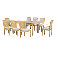 Rustic 84in Dining Table Set w/ 24in Removable Leaf 8 Upholstered Chairs