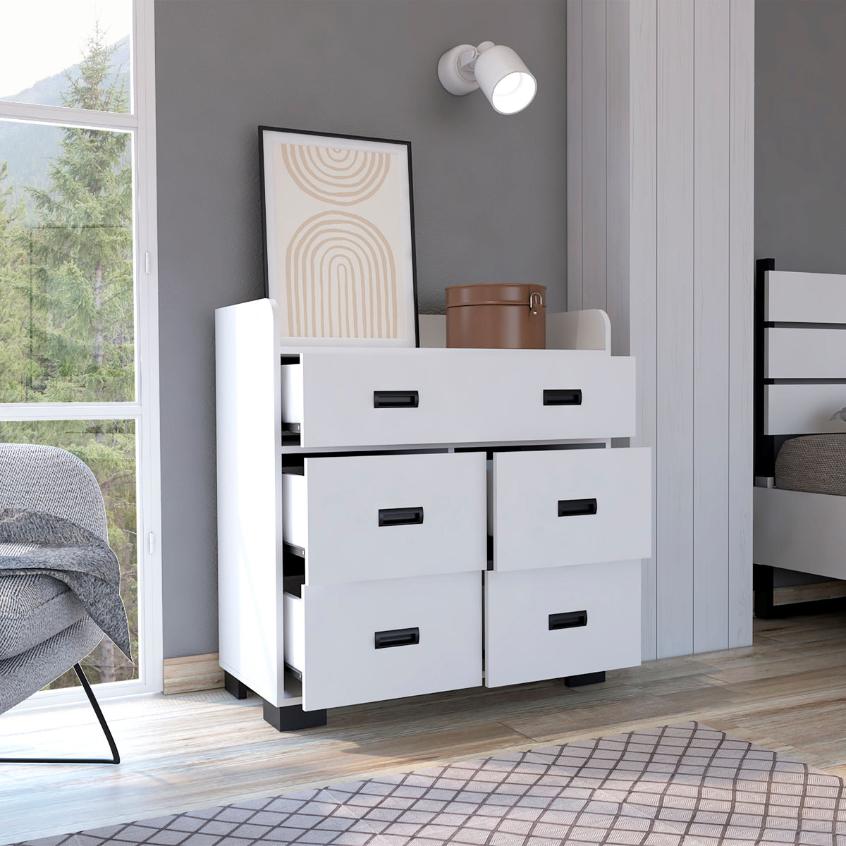 Dresser Wuuman, Four Drawers, Single Double Drawer - White