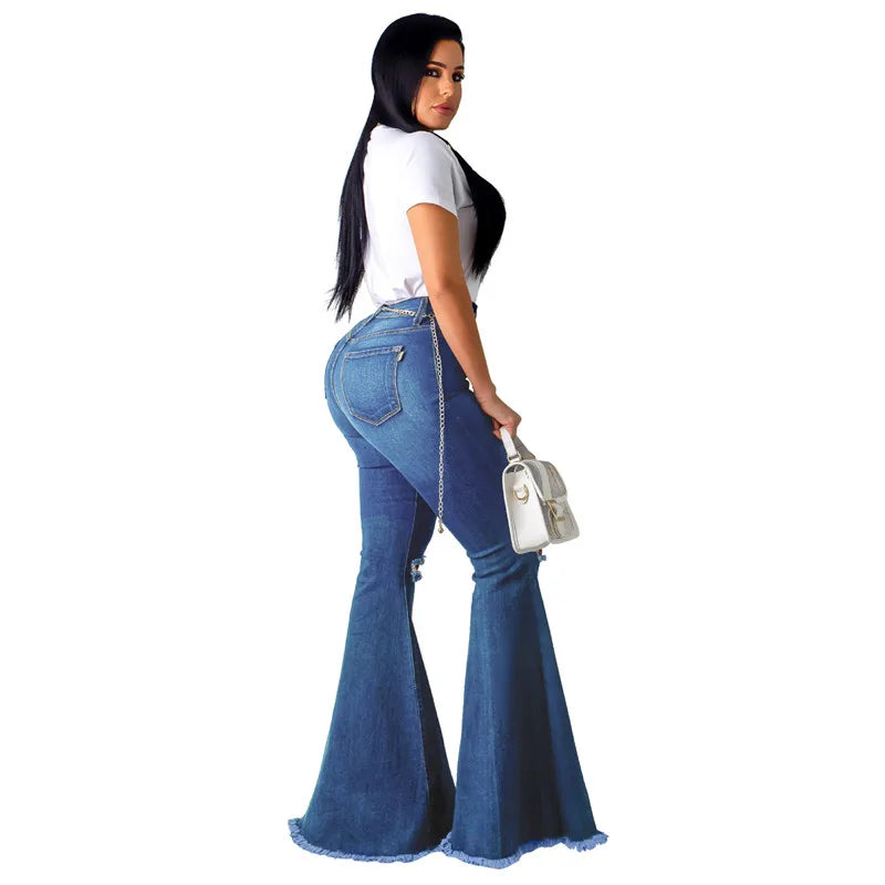 Denim High Waist Flare Ripped Stretchy Jeans (Multiple Colors)