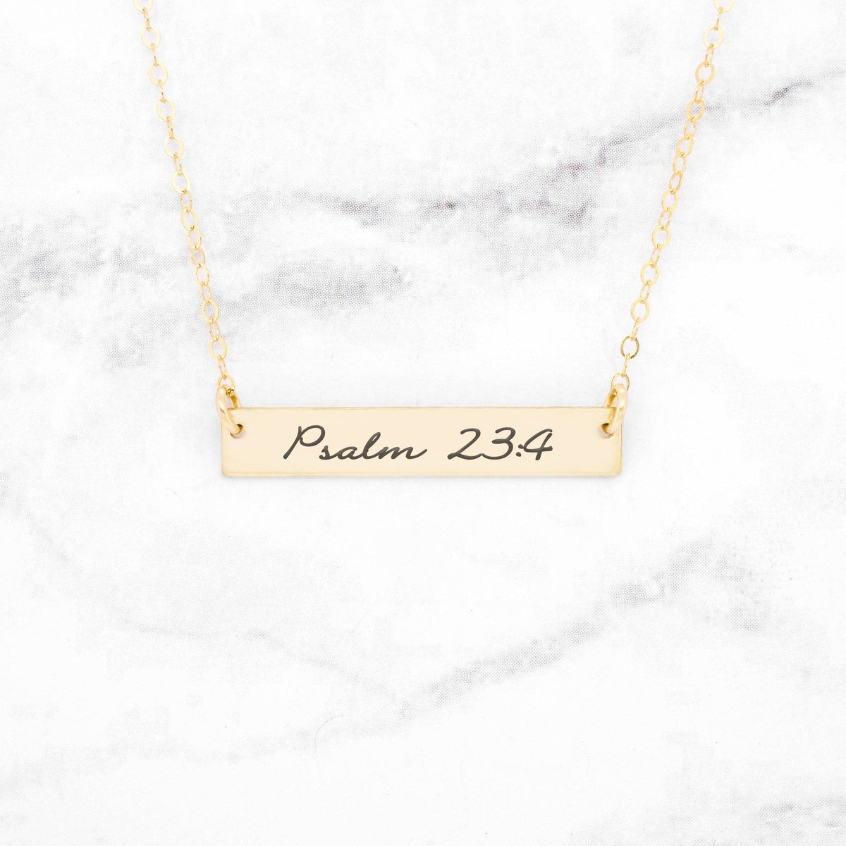 Psalm 23:4 Necklace - Sterling Silver Bar Necklace