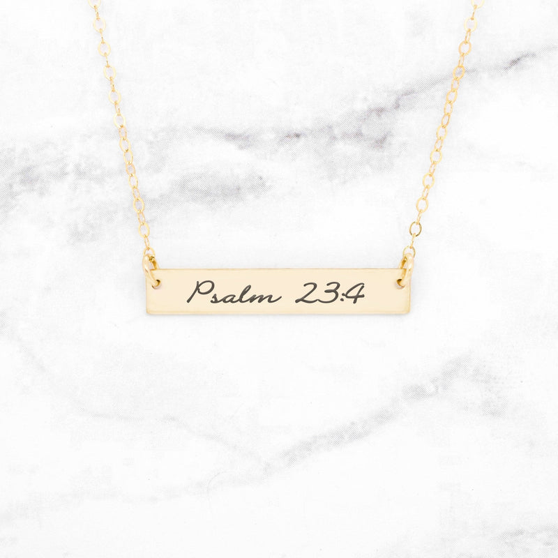 Psalm 23:4 Necklace - Sterling Silver Bar Necklace