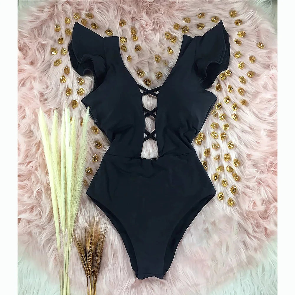 One Piece Ruffled Push-Up Swimsuit