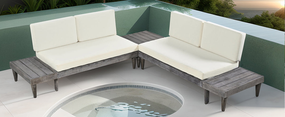 3-Piece Patio Furniture Set Solid Wood Set With Coffee Table