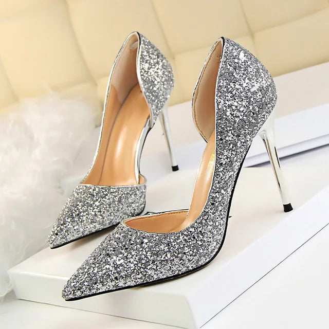 Handmade Glam Sparkle Open Arch Stiletto Pumps - Multiple Color Options