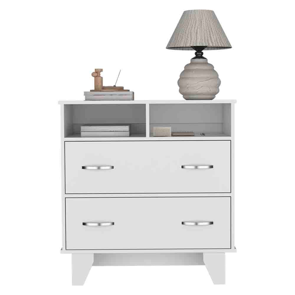 Double Drawer Dresser Arabi, Two Shelves - White