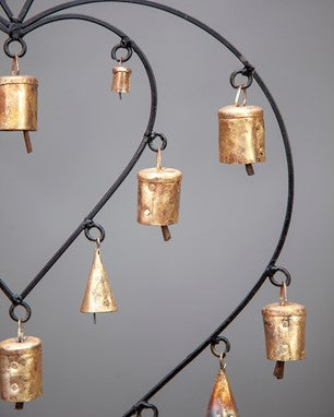 Double Heart Chime Hanging Brass Bells for Wall Decor