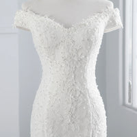 PoemsSongs - Boat Neck Off The Shoulder Beautiful Lace Mermaid Wedding Dress