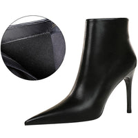 BIGTREE Leather Pointed Toe, Ankle Boots