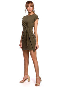 Army Green Waist Tie Day Dress by Moe