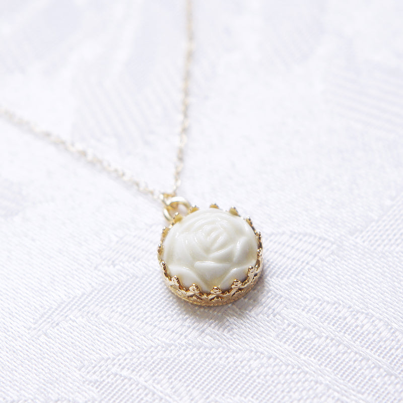 Mini Porcelain Rose Charm Gold-Filled Necklace